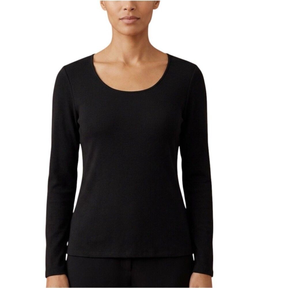 Eileen Fisher Black Scoop Neck Long Sleeve Knit Tee Shirt